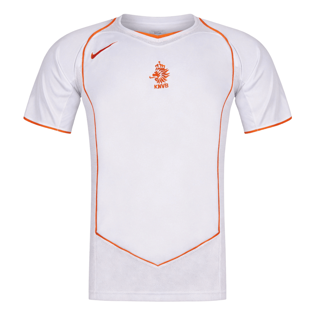 Men Retro Fan Version 2004 Netherlands Away Soccer Jersey Short Sleeve White