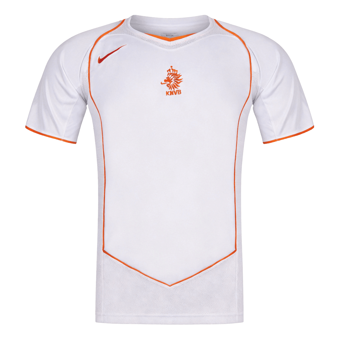 Men Retro Fan Version 2004 Netherlands Away Soccer Jersey Short Sleeve White