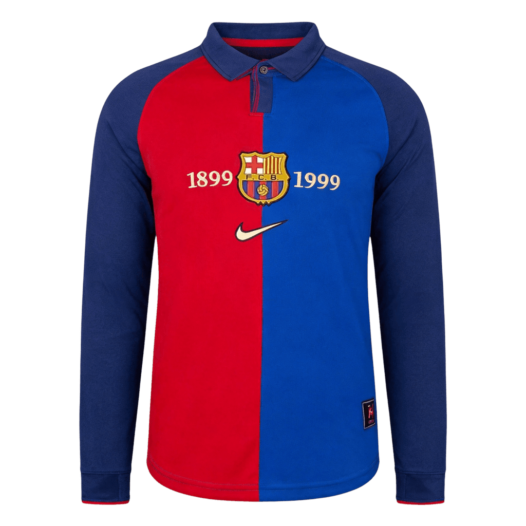 Men Retro Fan Version 99/00 Barcelona Soccer Jersey Special Long Sleeve Red