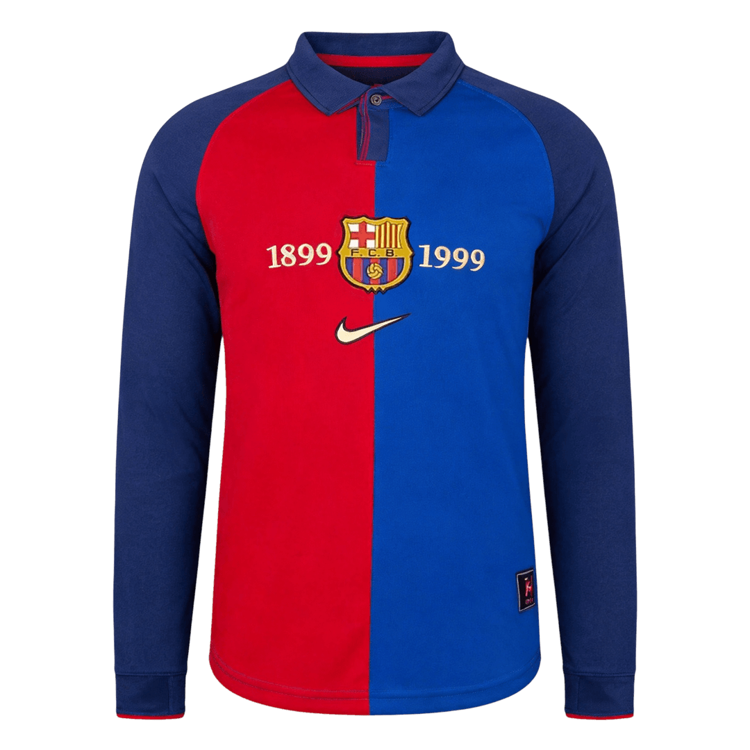Men Retro Fan Version 99/00 Barcelona Soccer Jersey Special Long Sleeve Red