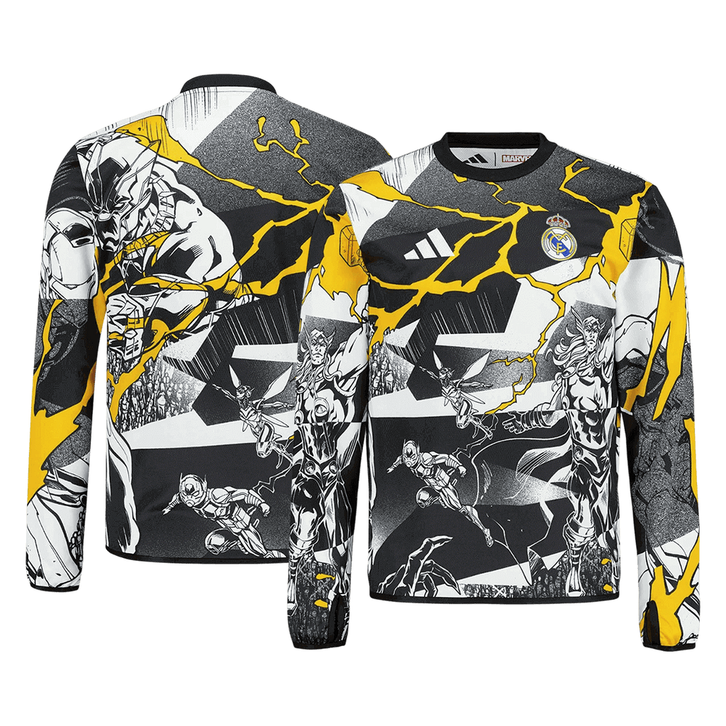 Real Madrid X Marvel Long Sleeve Soccer Jersey 25/26 Black&White