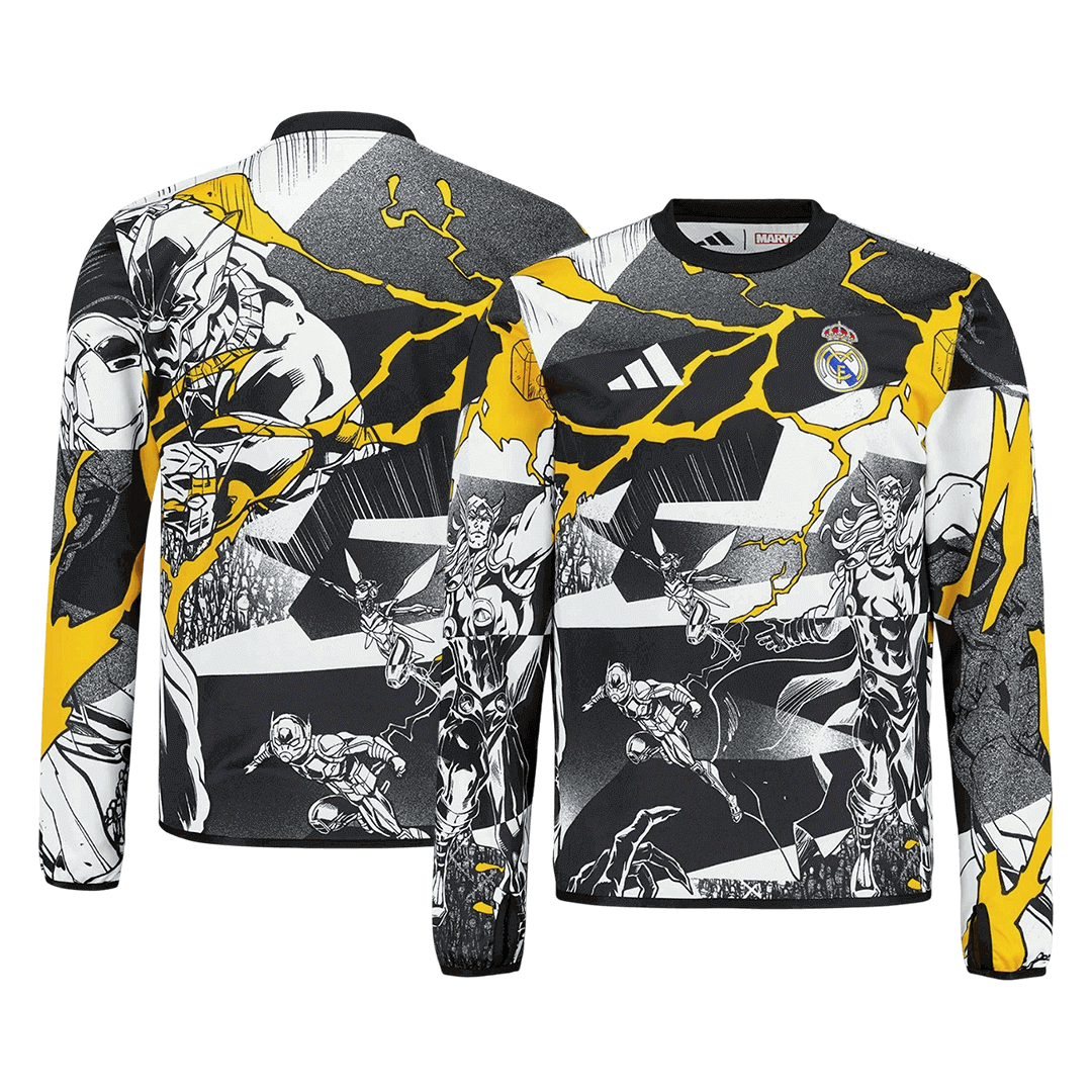 Real Madrid X Marvel Long Sleeve Soccer Jersey 25/26 Black&White