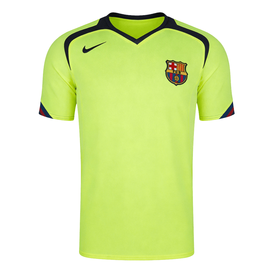 Men Retro Fan Version 05/06 Barcelona Away Soccer Jersey Short Sleeve Neon Green