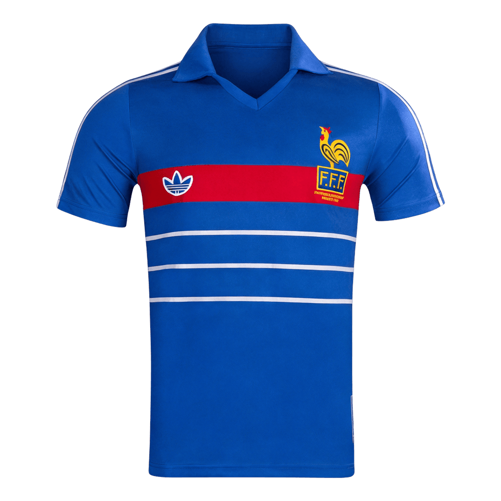 Men Retro Fan Version 1984 France Home Soccer Jersey Short Sleeve Blue