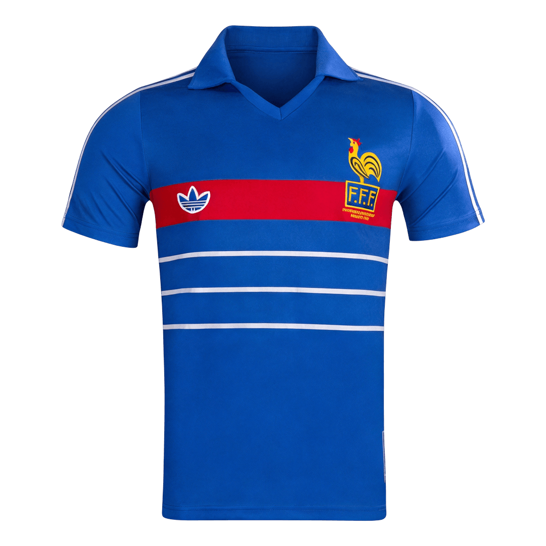 Men Retro Fan Version 1984 France Home Soccer Jersey Short Sleeve Blue