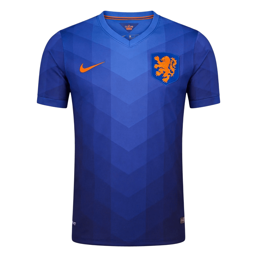 Men Retro Fan Version 2014 Netherlands Away Soccer Jersey Short Sleeve Blue