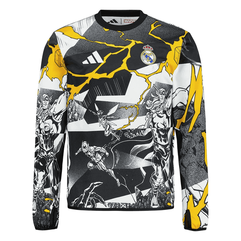 Real Madrid X Marvel Long Sleeve Soccer Jersey 25/26 Black&White