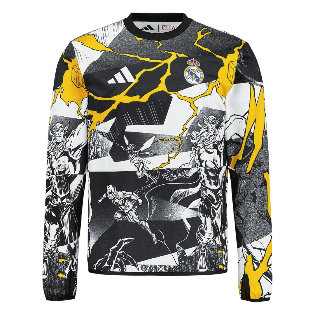 Real Madrid X Marvel Long Sleeve Soccer Jersey 25/26 Black&White