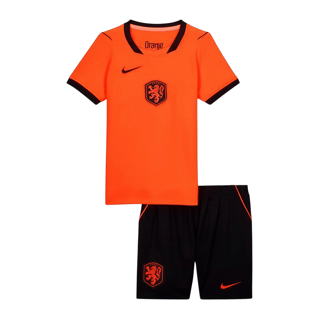 Kids Netherlands Home Soccer Jersey Kit(Jersey+Shorts) World Cup 2026 Orange