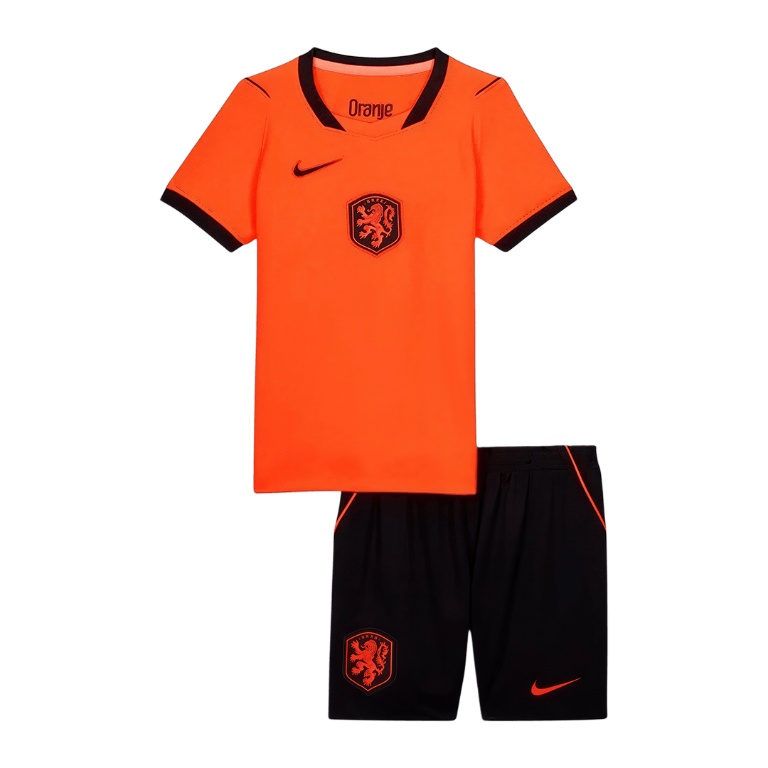 Kids Netherlands Home Soccer Jersey Kit(Jersey+Shorts) World Cup 2026 Orange