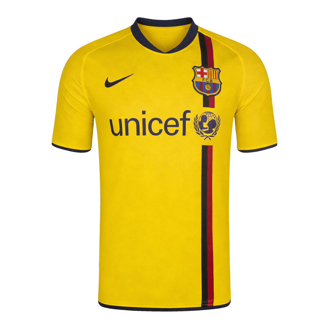 Men Retro Fan Version 08/10 Barcelona Away Soccer Jersey Short Sleeve Yellow