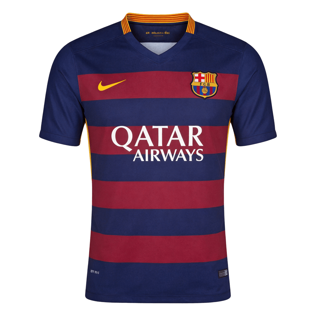 Men Retro Fan Version 15/16 Barcelona Home Short Sleeve Blue&Garnet