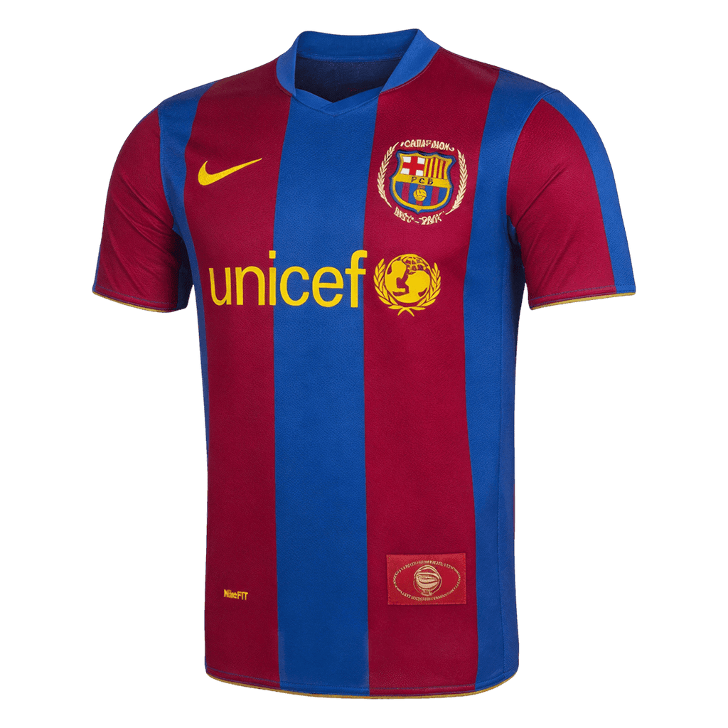 Men Retro Fan Version 07/08 Barcelona Home Soccer Jersey Short Sleeve Blue&Garnet