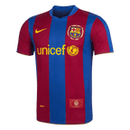 Men Retro Fan Version 07/08 Barcelona Home Soccer Jersey Short Sleeve Blue&Garnet
