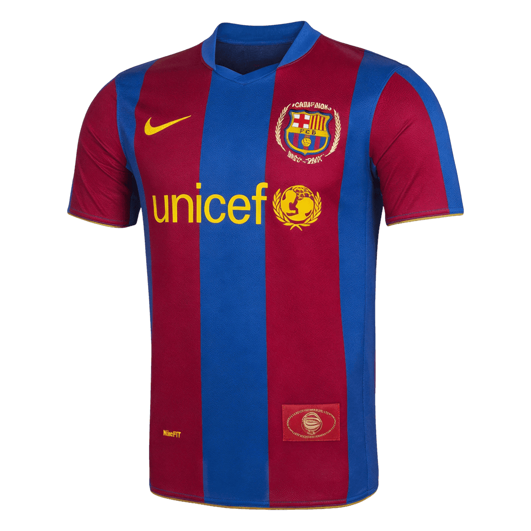 Men Retro Fan Version 07/08 Barcelona Home Soccer Jersey Short Sleeve Blue&Garnet