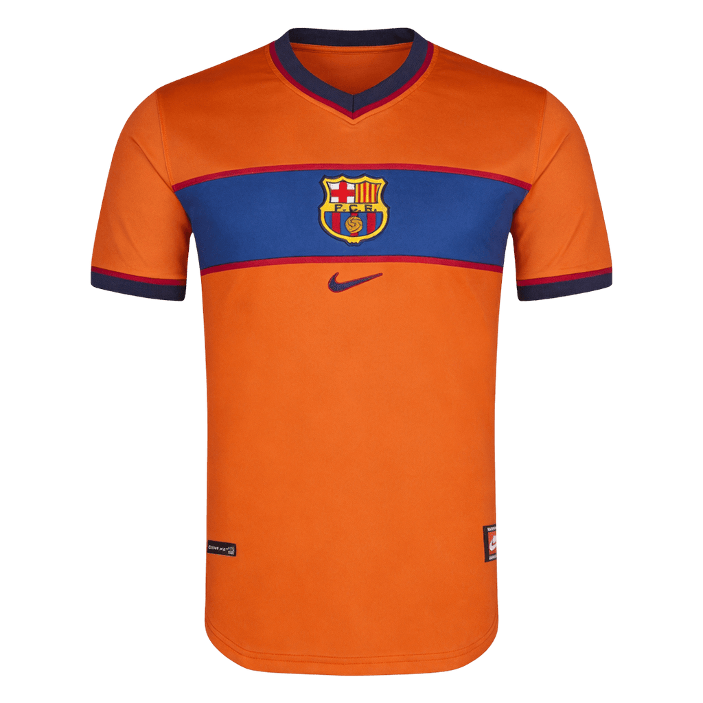 Men Retro Fan Version 98/99 Barcelona Third Soccer Jersey Short Sleeve Orange