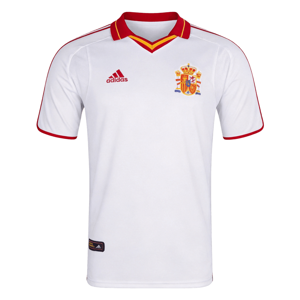 Men Retro Fan Version 2000 Spain Away Soccer Jersey Short Sleeve White