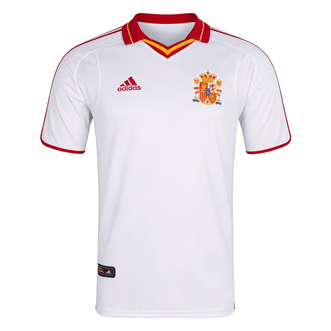 Men Retro Fan Version 2000 Spain Away Soccer Jersey Short Sleeve White