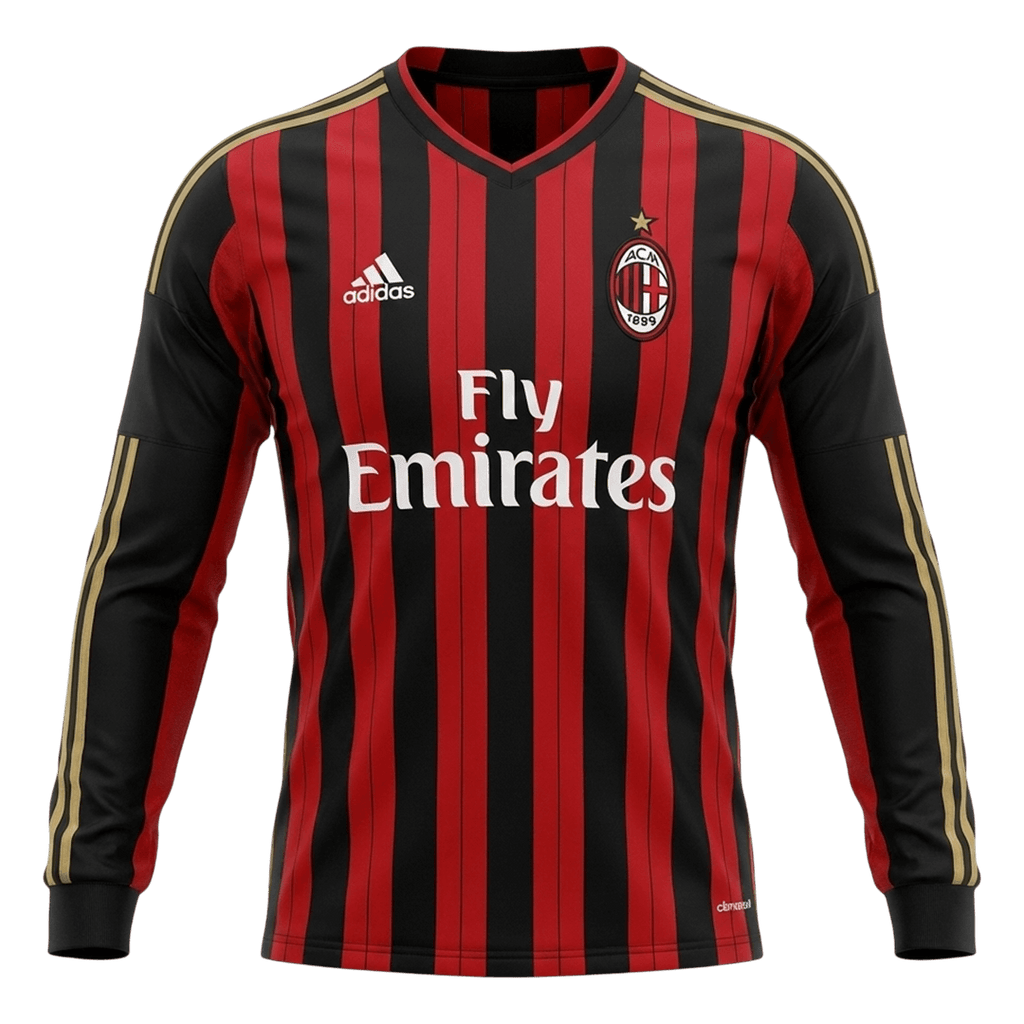 Retro 13/14 AC Milan Home Long Sleeve Jersey Red&Black