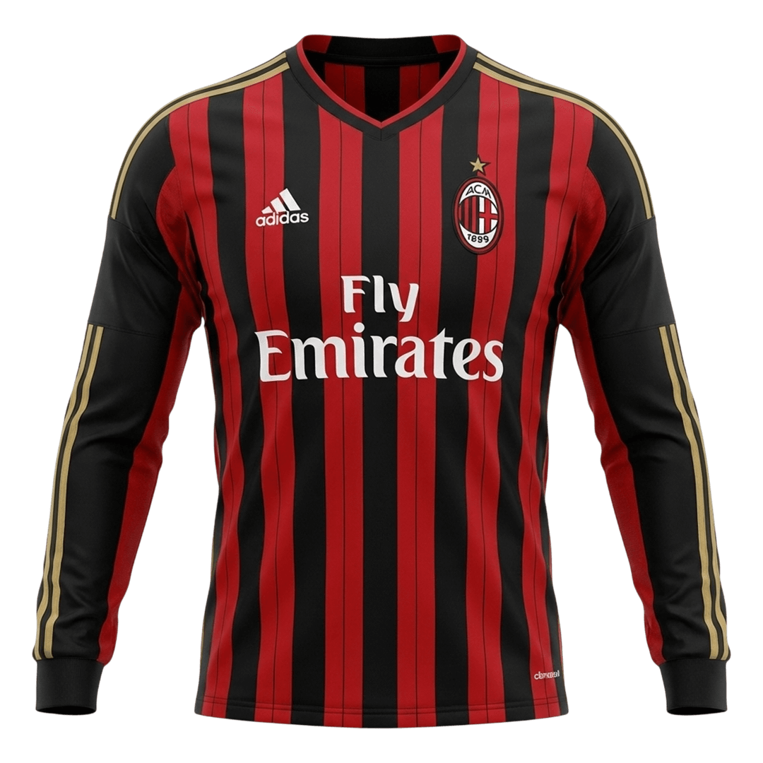 Retro 13/14 AC Milan Home Long Sleeve Jersey Red&Black