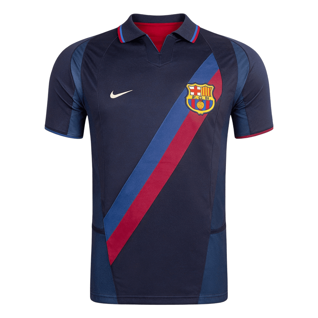 Men Retro Fan Version 02/03 Barcelona Third Soccer Jersey Short Sleeve Navy