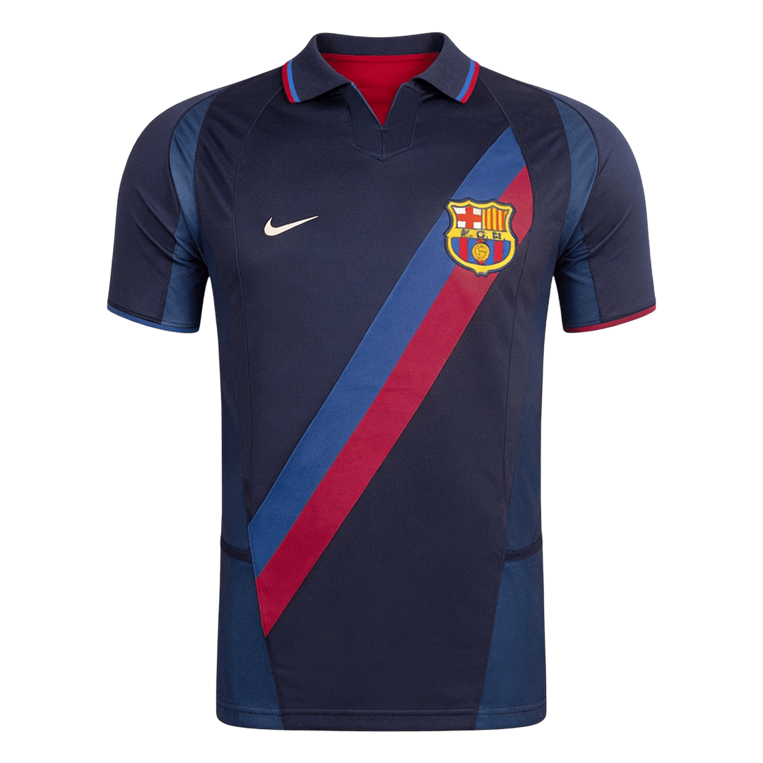 Men Retro Fan Version 02/03 Barcelona Third Soccer Jersey Short Sleeve Navy