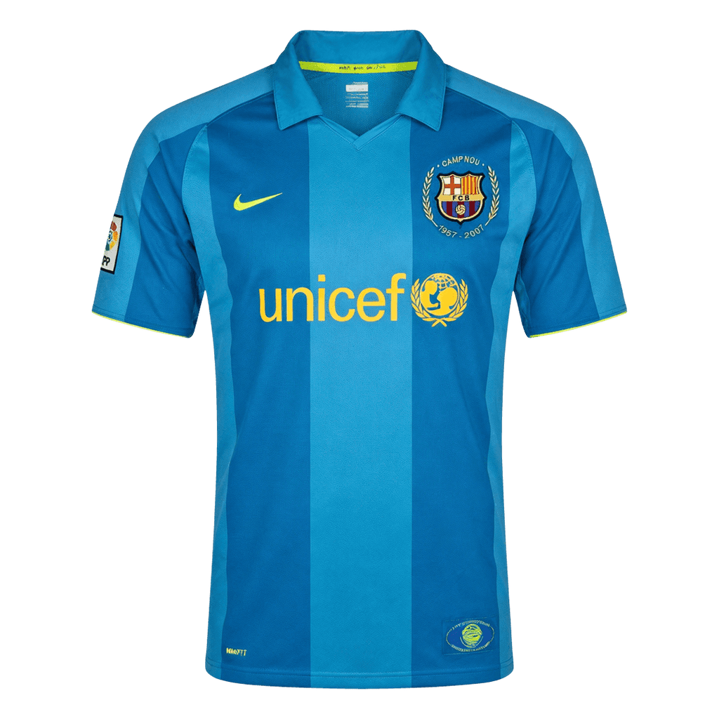 Men Retro Fan Version 07/08 Barcelona Away Soccer Jersey Short Sleeve Blue
