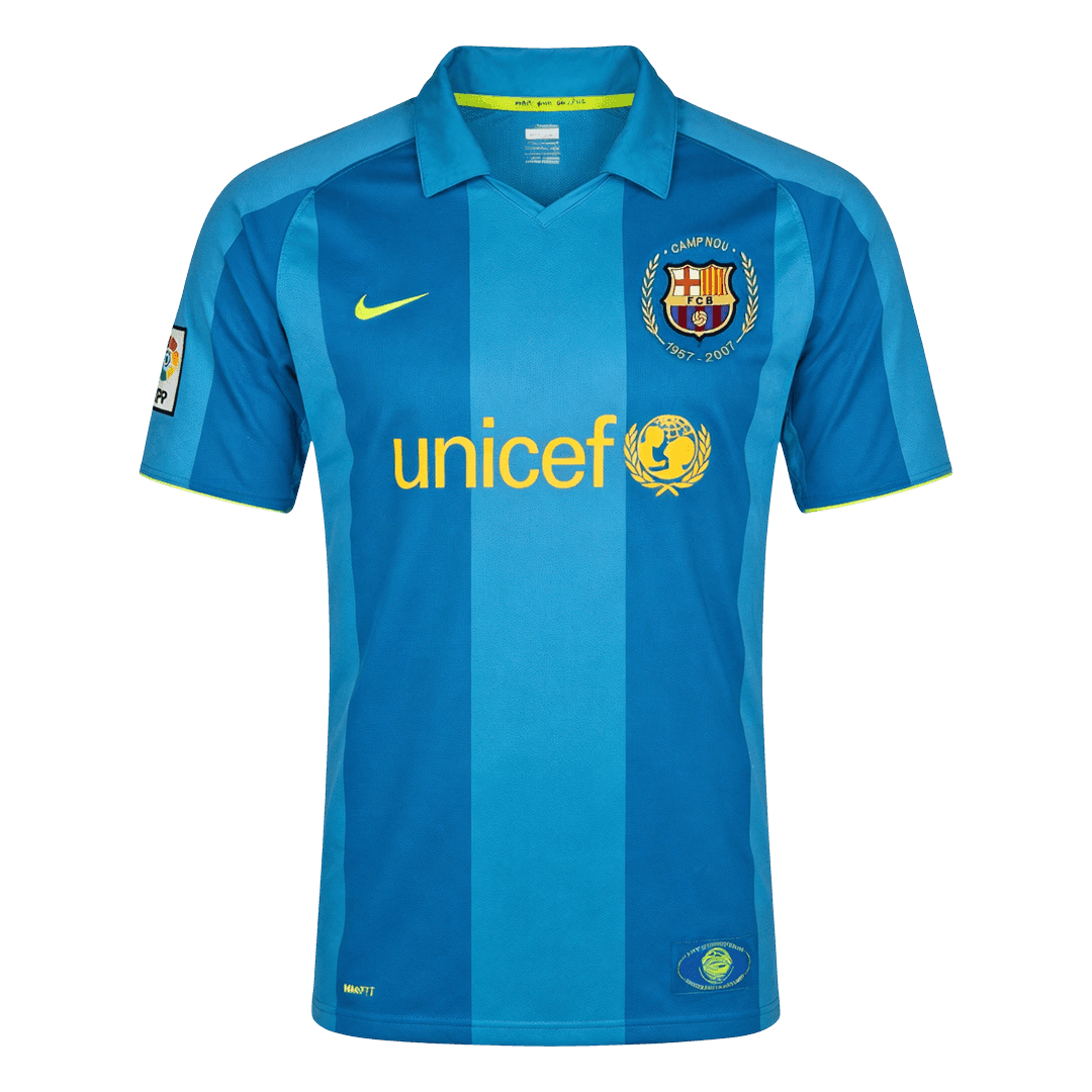 Men Retro Fan Version 07/08 Barcelona Away Soccer Jersey Short Sleeve Blue